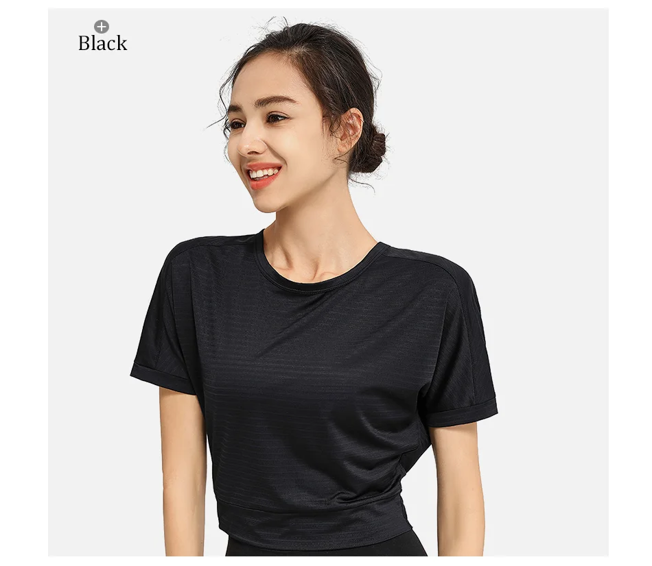 Sports Blouse Woman Casual Crop Top For Fitness Nylon Backless Breathable Gym Jogging Yoga Workout Short Sleeve Yoga Shirts
