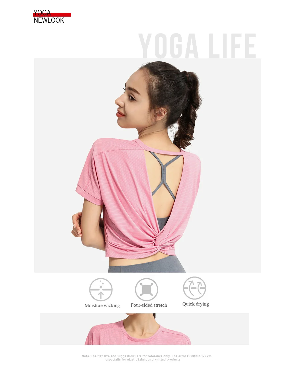 Sports Blouse Woman Casual Crop Top For Fitness Nylon Backless Breathable Gym Jogging Yoga Workout Short Sleeve Yoga Shirts
