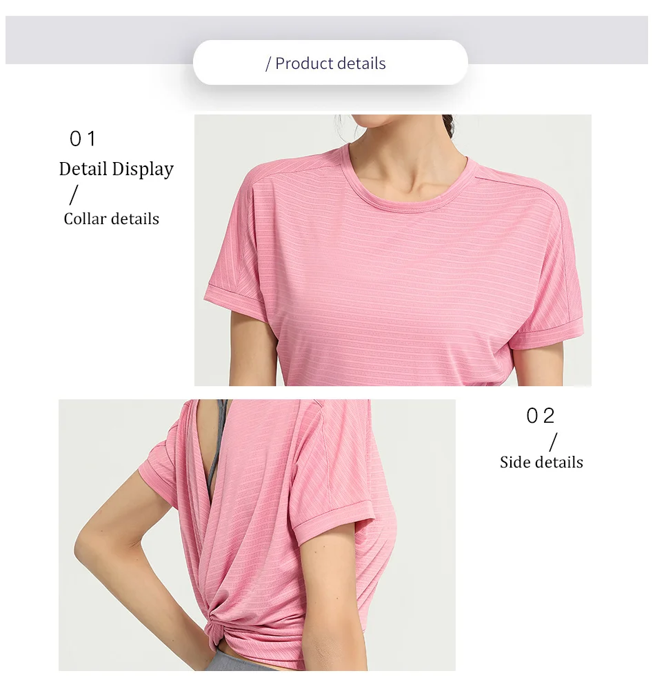 Sports Blouse Woman Casual Crop Top For Fitness Nylon Backless Breathable Gym Jogging Yoga Workout Short Sleeve Yoga Shirts