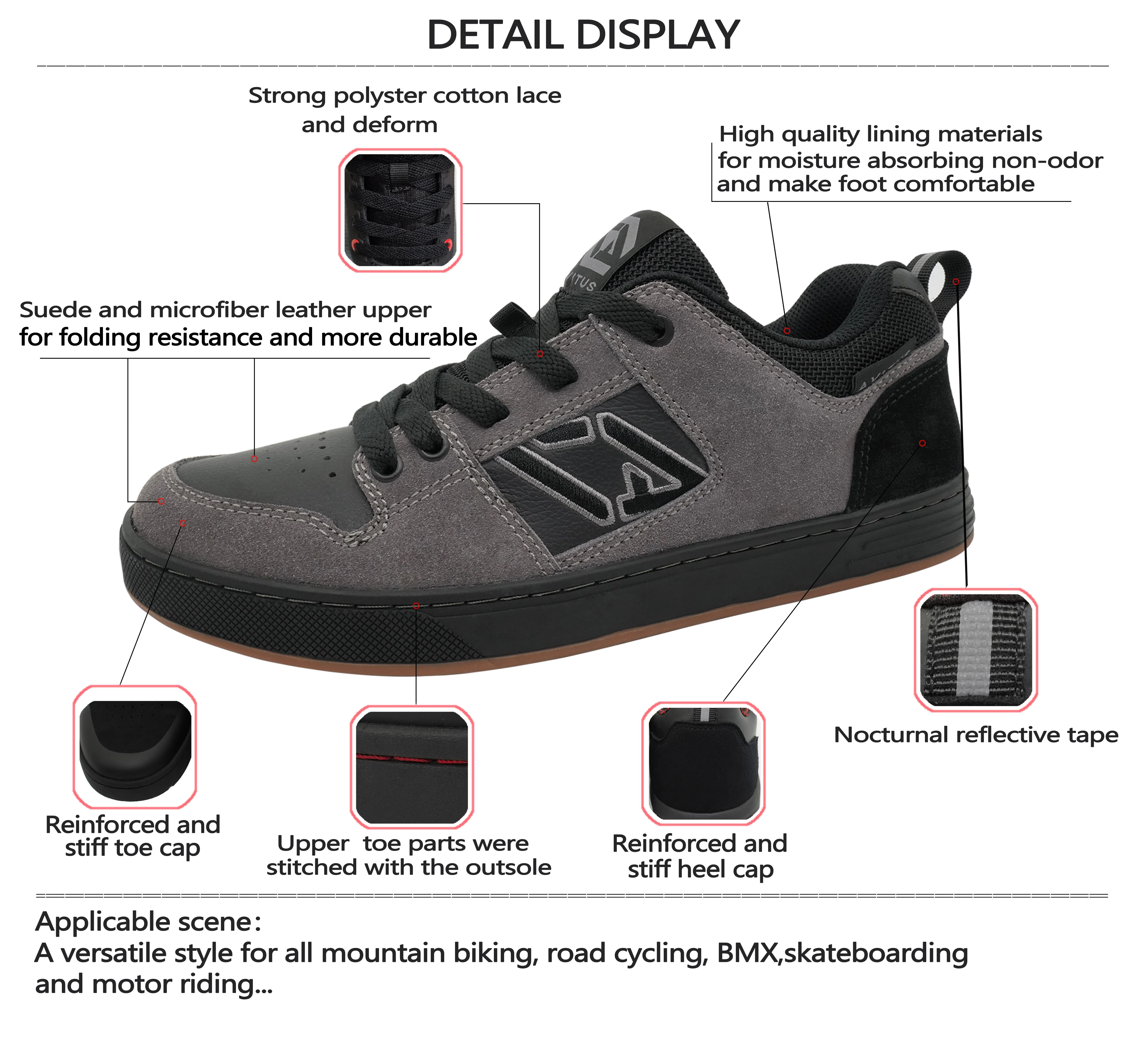 AVITUS Mountain Bike Shoes Men Sneakers Rubber Sole+Shoelace Flat Pedal Zapatillas MTB Shoe For Freerider Enduro Cycling Shoes