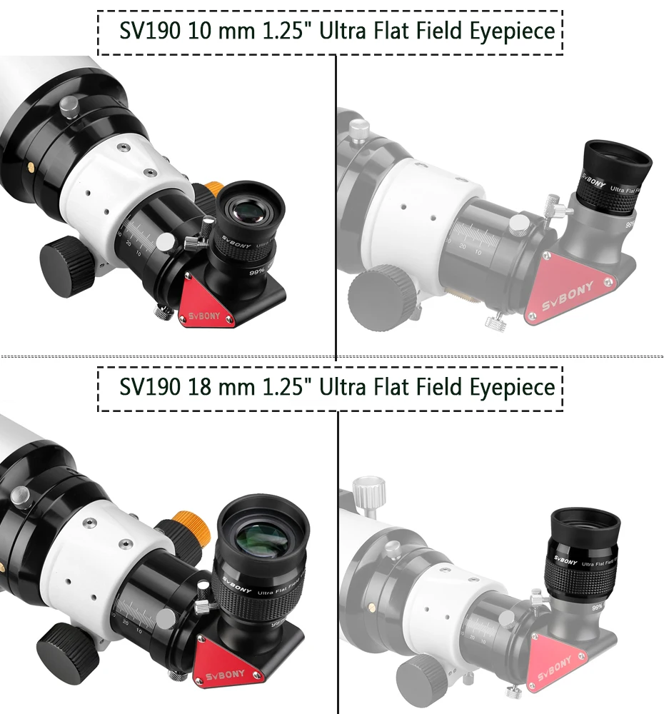 Svbony SV190 Telescope Eyepiece 1.25" UF10mm/18mm Ultra Flat Field Eyepiece FMC