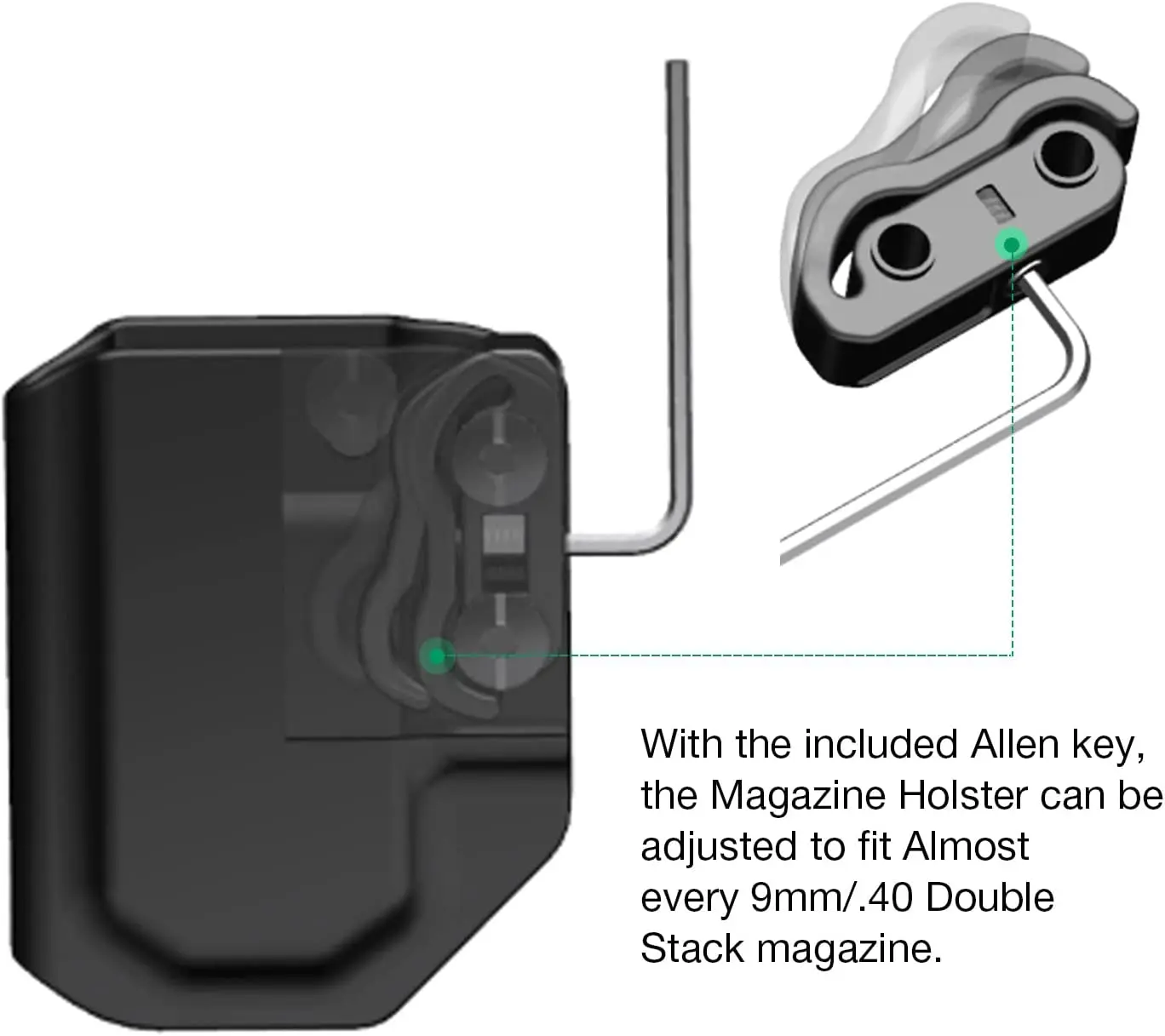 Universal Magazine Kydex Holster IWB/OWB Mag Carrier with 1.75 " Metal Clip Fit: 9mm/.40 Double Stack
