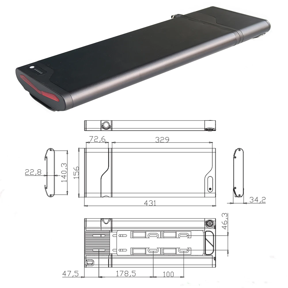 Ultra Thin 24V 36Ah E-Bike Battery Rear Rack Carrier Ebike Battery 36V 8Ah 10Ah 24V 10Ah Electric Bike Battery + Charger