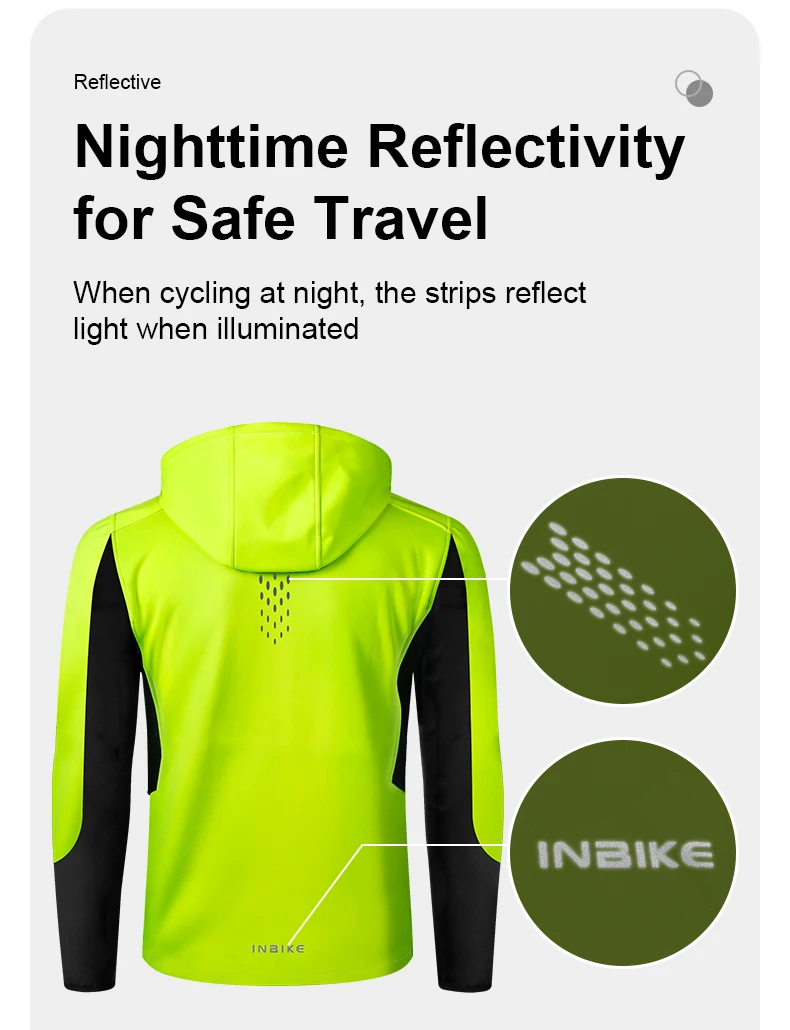 INBIKE Men's Winter Cycling Jacket With Hood Warm Fleece Windbreaker Coat For Men Windproof Outdoor Man Cycling Clothing Hiking