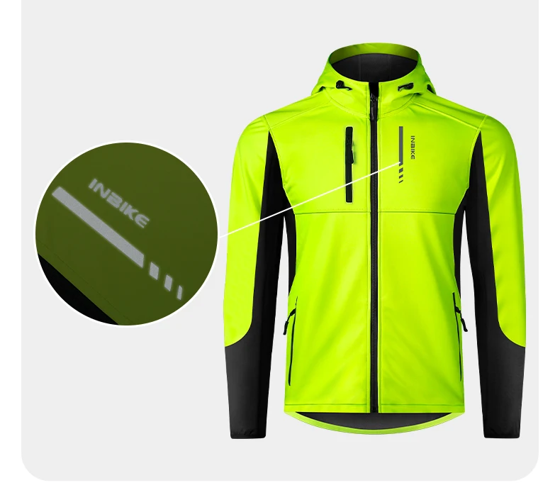 INBIKE Men's Winter Cycling Jacket With Hood Warm Fleece Windbreaker Coat For Men Windproof Outdoor Man Cycling Clothing Hiking