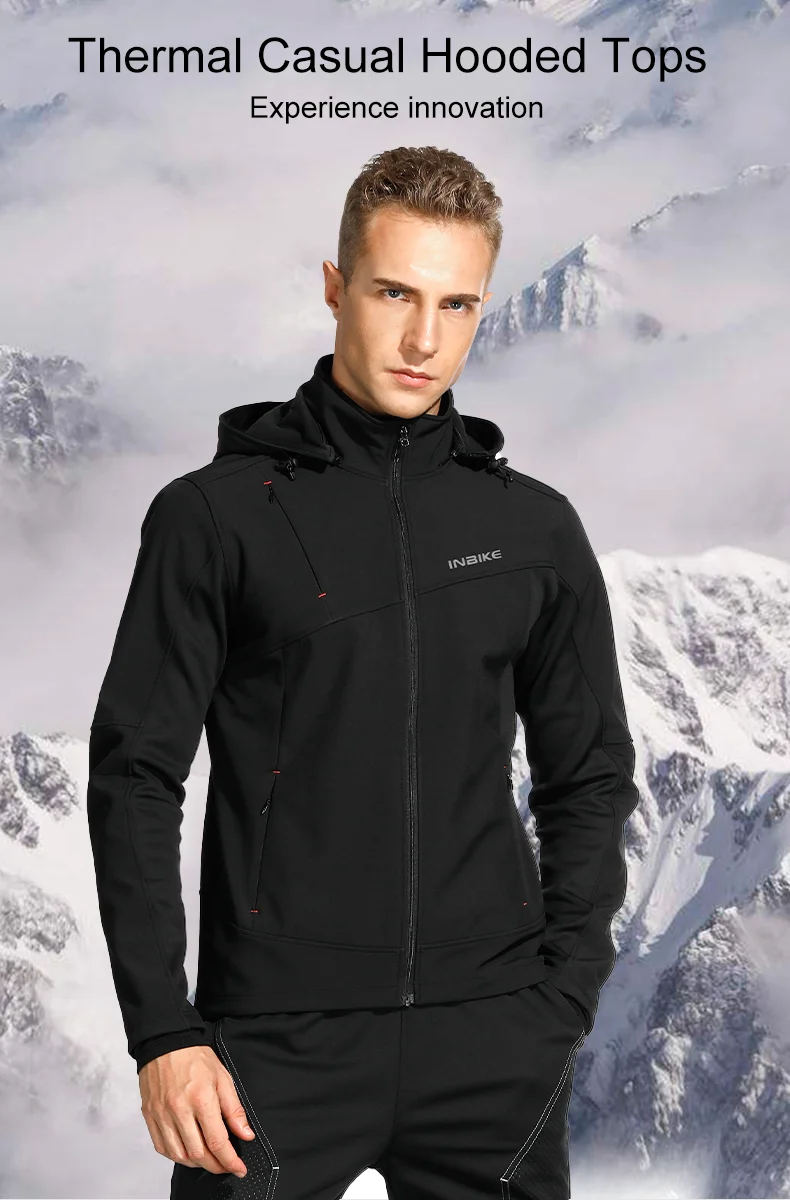 INBIKE Men's Winter Cycling Jacket With Hood Warm Fleece Windbreaker Coat For Men Windproof Outdoor Man Cycling Clothing Hiking