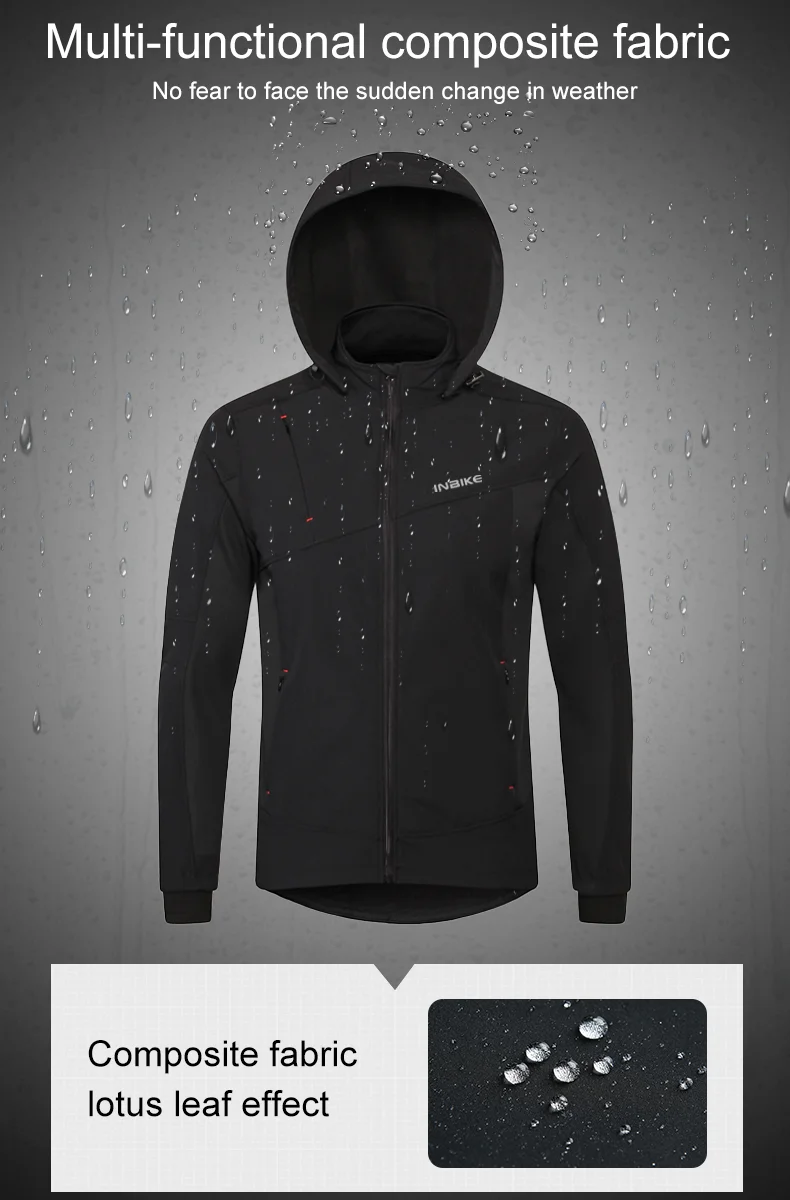 INBIKE Men's Winter Cycling Jacket With Hood Warm Fleece Windbreaker Coat For Men Windproof Outdoor Man Cycling Clothing Hiking