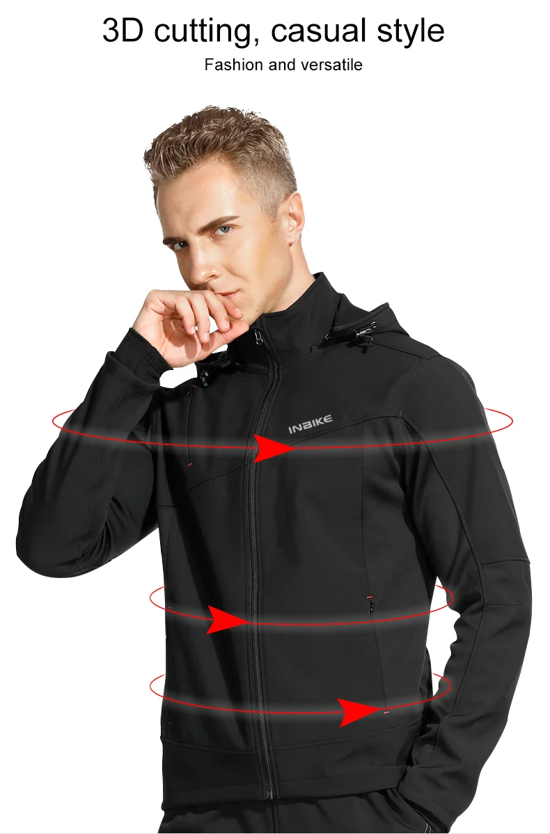 INBIKE Men's Winter Cycling Jacket With Hood Warm Fleece Windbreaker Coat For Men Windproof Outdoor Man Cycling Clothing Hiking