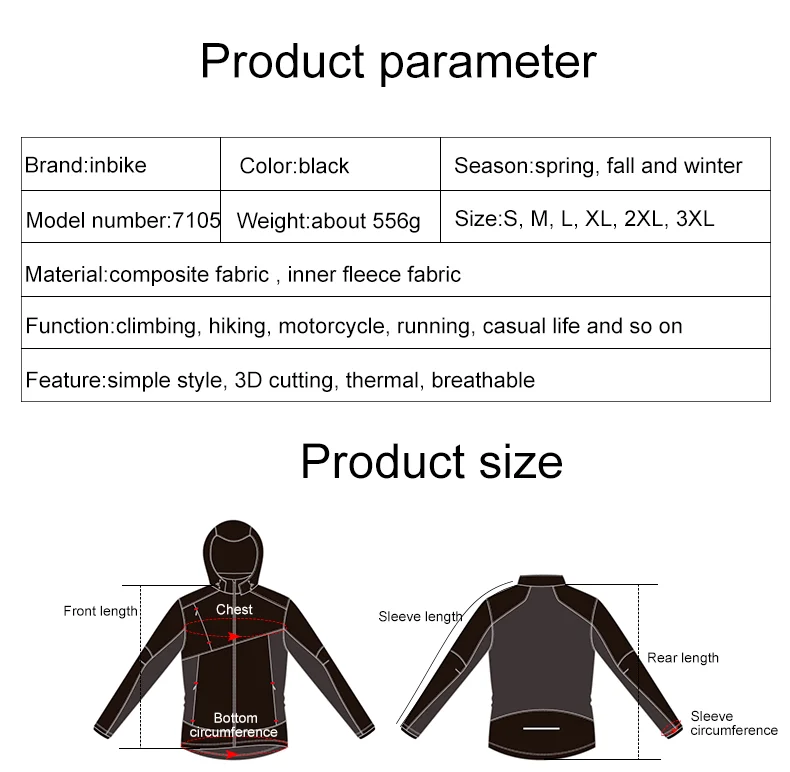 INBIKE Men's Winter Cycling Jacket With Hood Warm Fleece Windbreaker Coat For Men Windproof Outdoor Man Cycling Clothing Hiking
