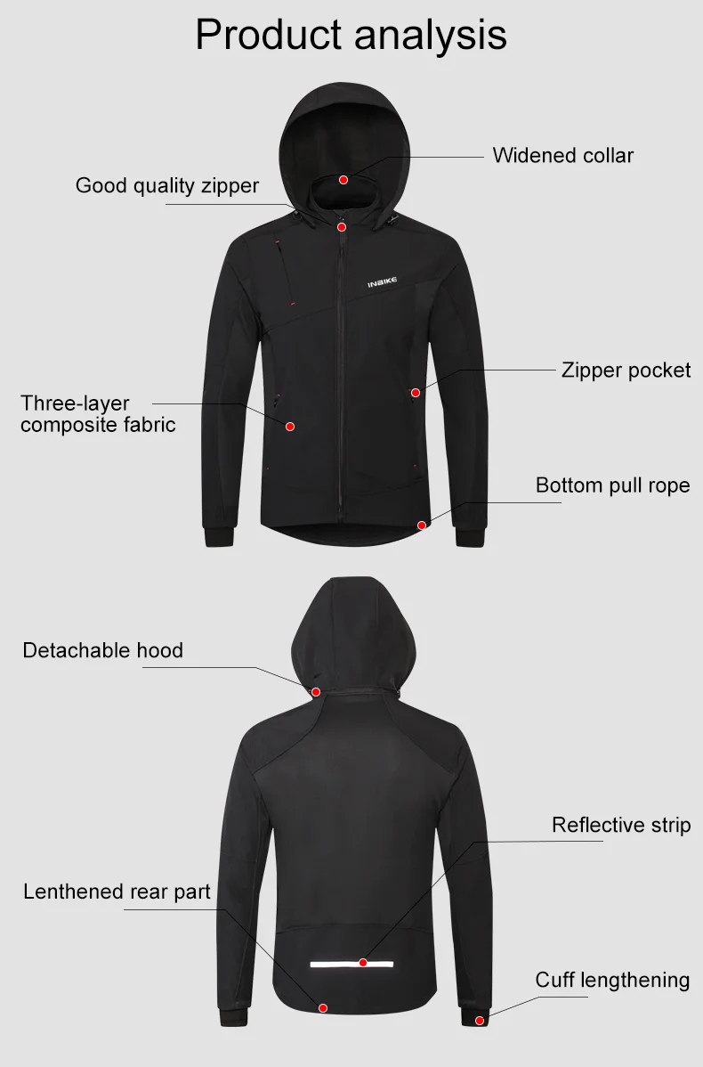 INBIKE Men's Winter Cycling Jacket With Hood Warm Fleece Windbreaker Coat For Men Windproof Outdoor Man Cycling Clothing Hiking