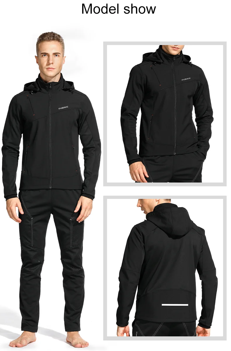 INBIKE Men's Winter Cycling Jacket With Hood Warm Fleece Windbreaker Coat For Men Windproof Outdoor Man Cycling Clothing Hiking