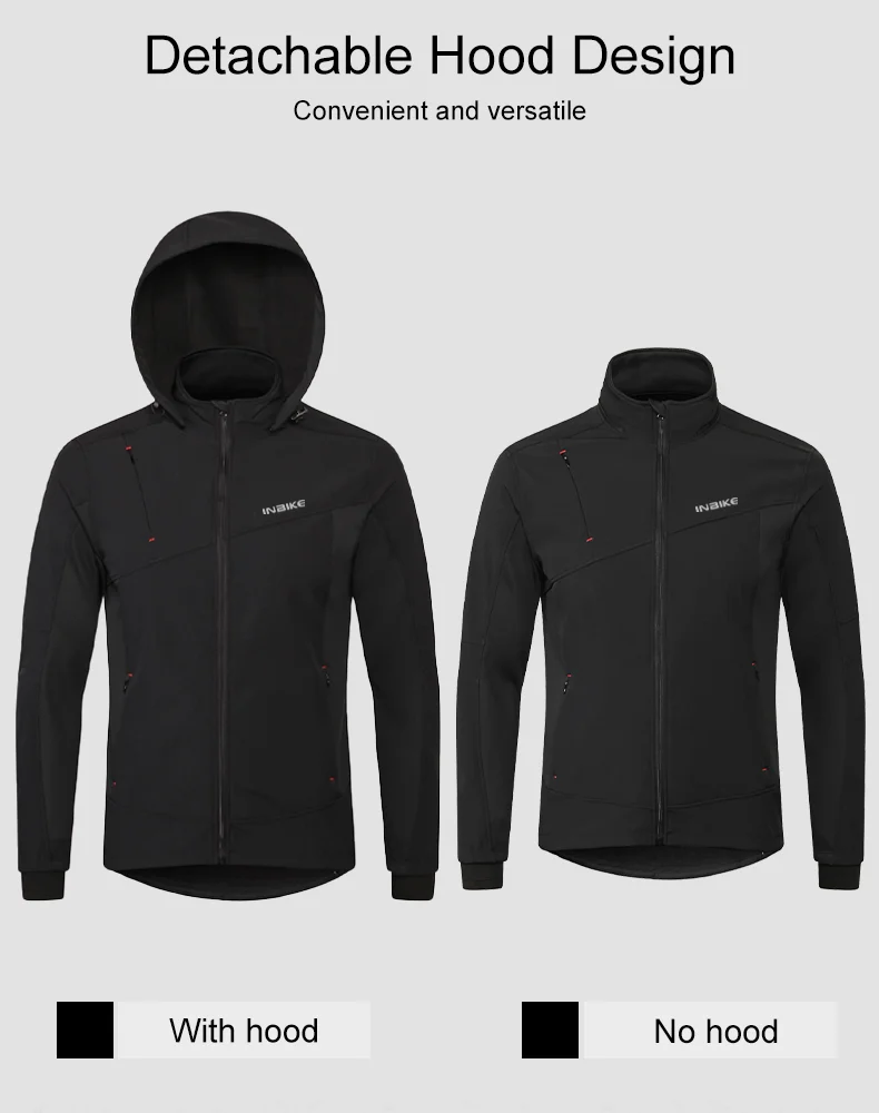 INBIKE Men's Winter Cycling Jacket With Hood Warm Fleece Windbreaker Coat For Men Windproof Outdoor Man Cycling Clothing Hiking