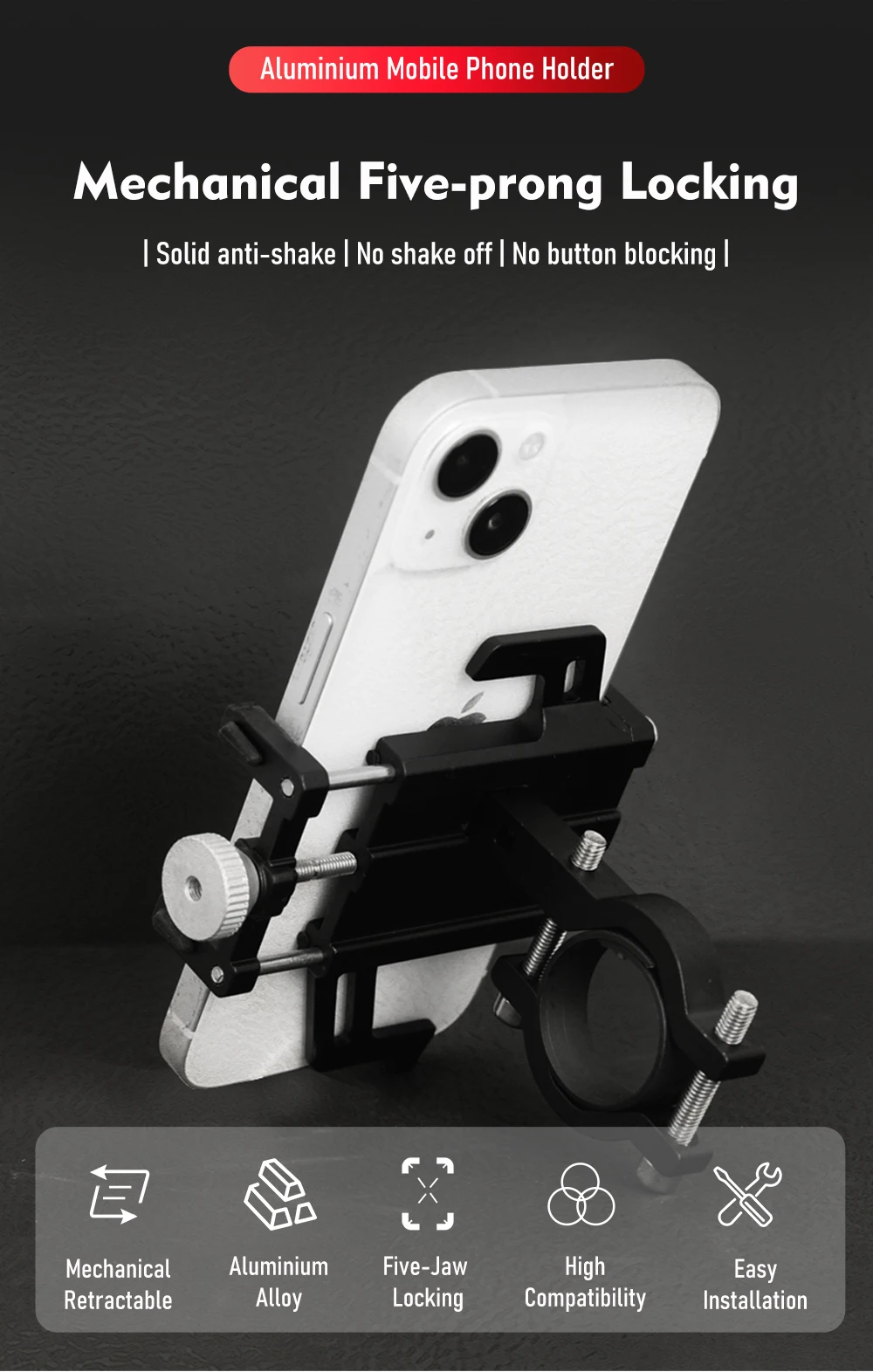 ThinkRider Phone Holder Motorcycle Electric Bicycle Smartphone CNC Aluminum Alloy Bracket Five Claws Mechanical Bike Accessories