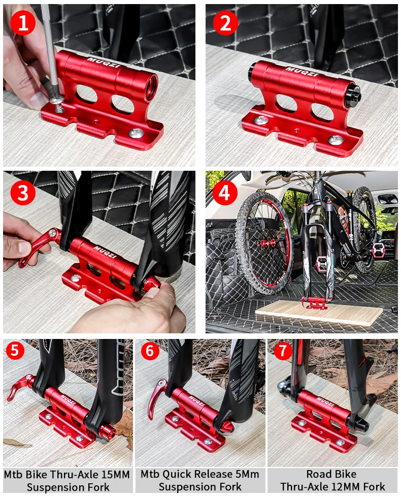 MUQZI Bike Fork Mount Rack Car Roof Rack Car Carrier Bracket MTB Road Folding Bicycle Quick Release Thru Axle Mount Adapter