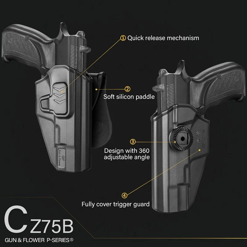 OWB Holster for CZ 75B 75 Campact, CZ P10C, CZ P09 Pistol Tactical Index Release Polymer Holster with Paddle,Right Hand,Gun Bags