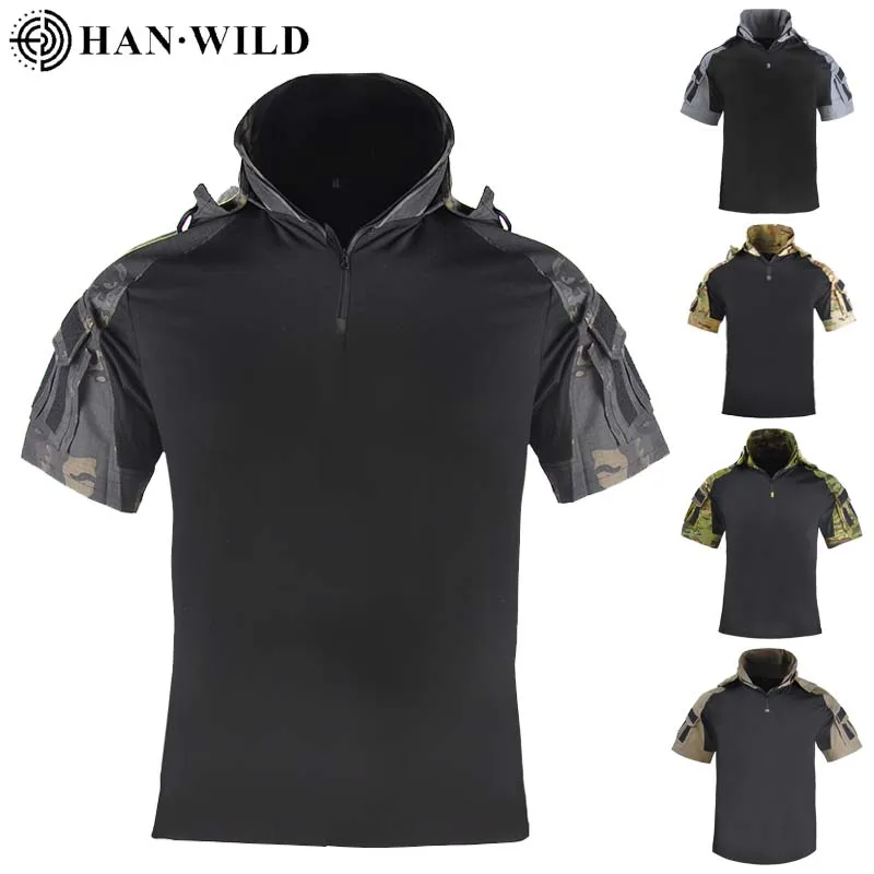 Men's Shirt Tactical T-shirt Safari Combat Shirts Hooded Men Clothing Hunting Clothes Camping Hiking Tees Wear-resistant