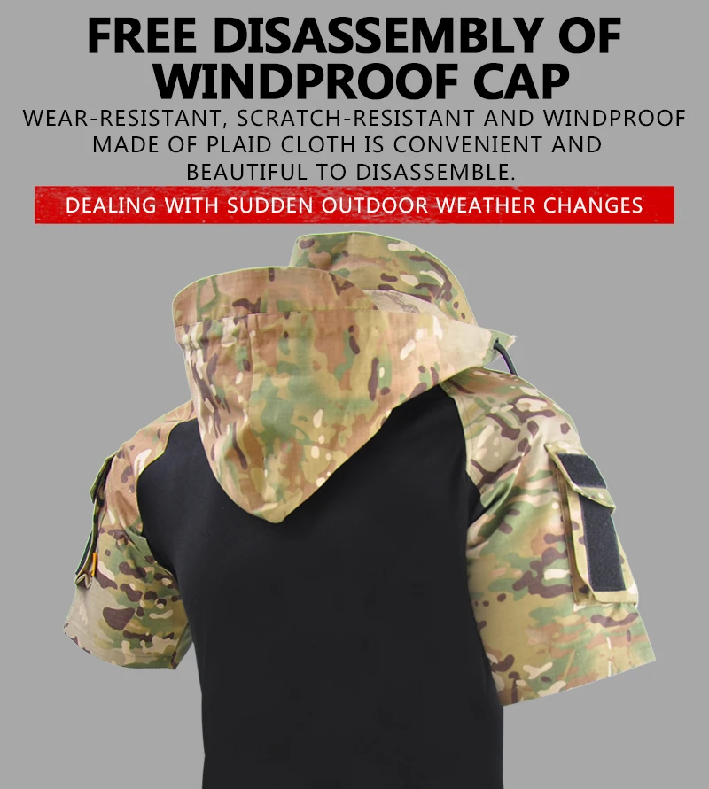 Men's Shirt Tactical T-shirt Safari Combat Shirts Hooded Men Clothing Hunting Clothes Camping Hiking Tees Wear-resistant