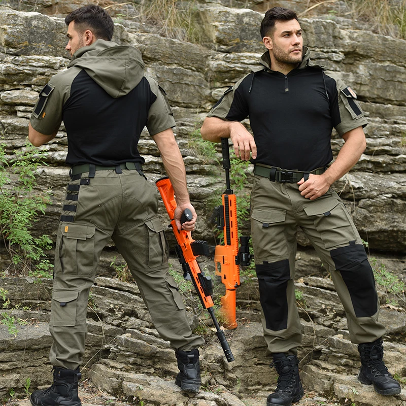 Men's Shirt Tactical T-shirt Safari Combat Shirts Hooded Men Clothing Hunting Clothes Camping Hiking Tees Wear-resistant