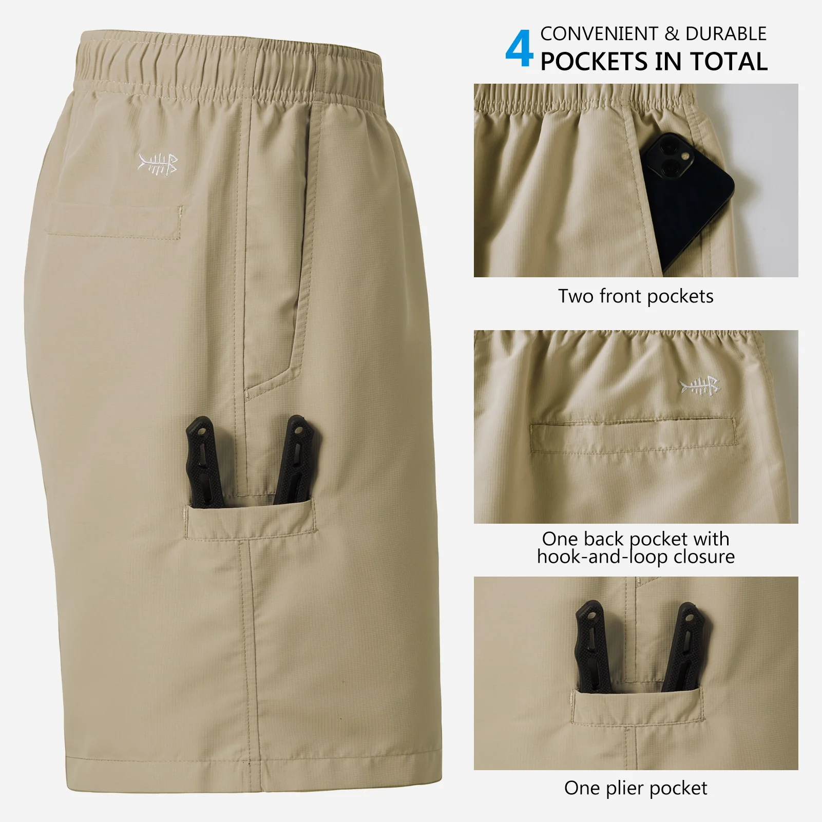 Bassdash Men's 8” Fishing Water Shorts Quick Dry UPF 50+ Lightweight Cargo Hiking Kayaking Casual Bottom
