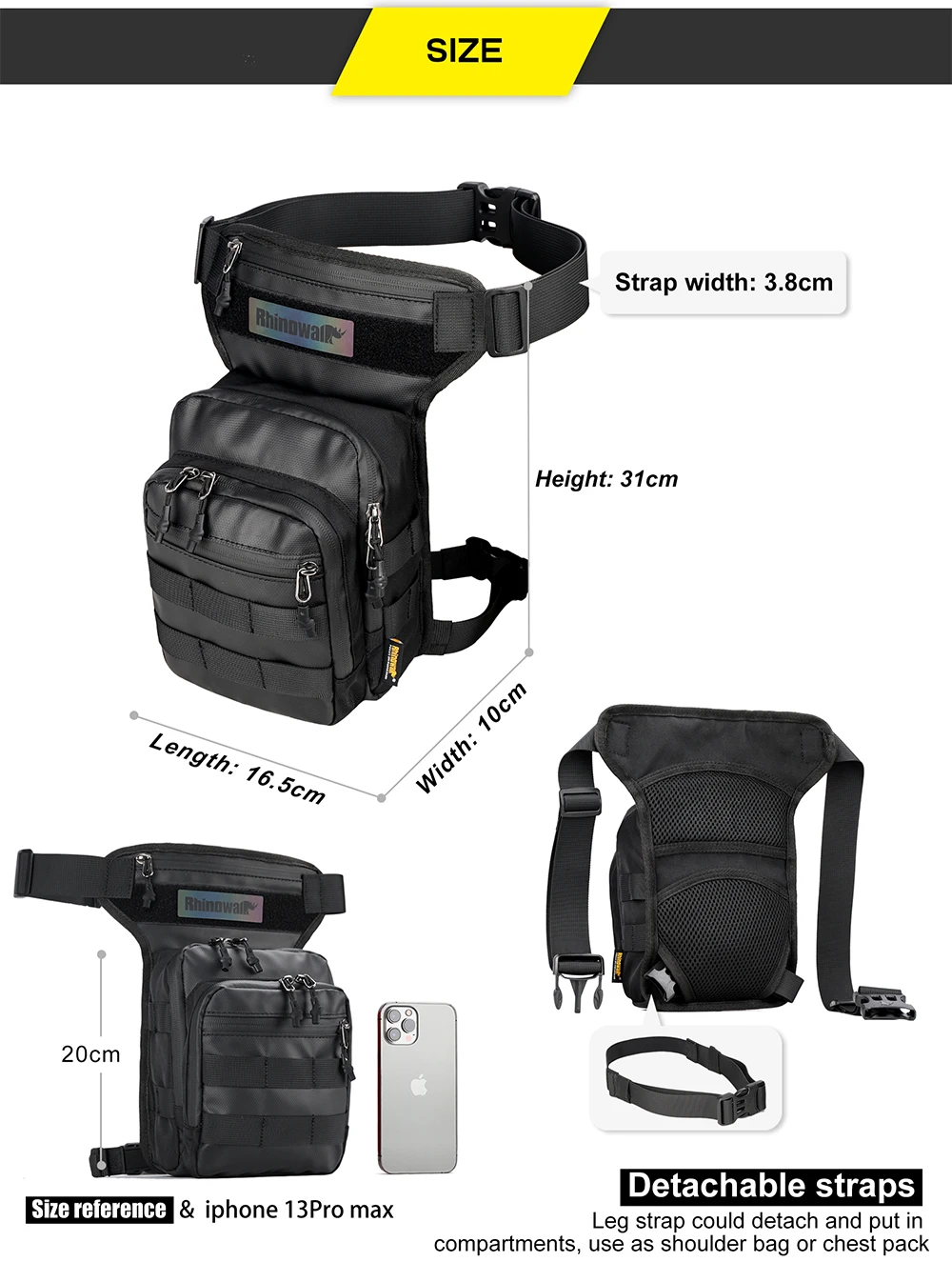 Rhinowalk Waist Leg Bag Thigh Hip BumBelt 3L LargeMessenger Bag Travel Cell/Mobile Phone Purse Fanny Pack MotorDrop Belt Pouch