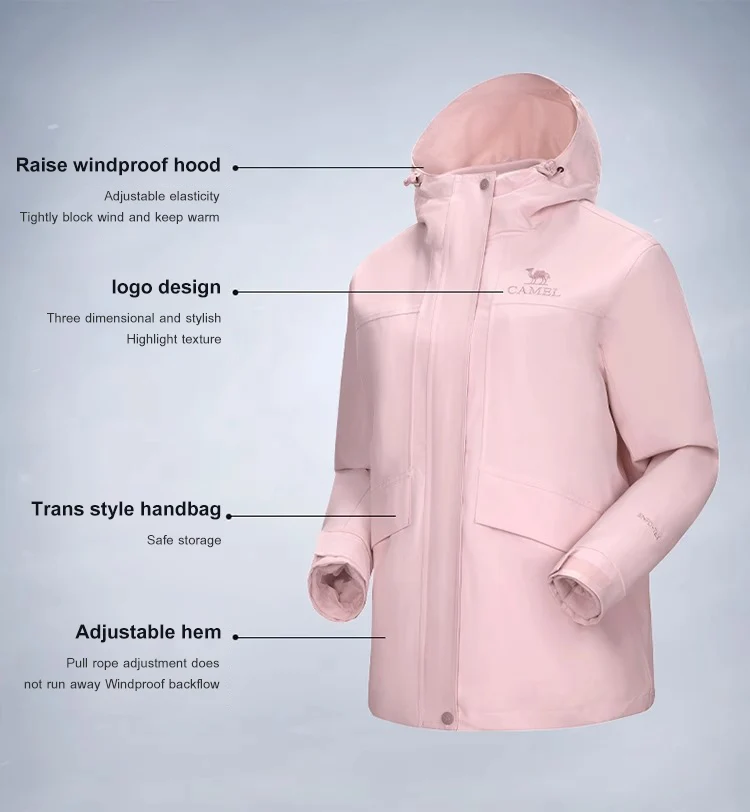 GOLDEN CAMEL Hiking Jackets for Women Men Three-in-one Windproof Waterproof Fleece Jacket Winter Mountaineering Coats Clothing