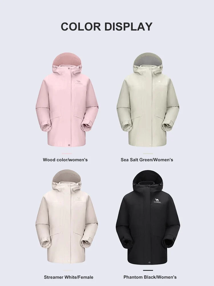 GOLDEN CAMEL Hiking Jackets for Women Men Three-in-one Windproof Waterproof Fleece Jacket Winter Mountaineering Coats Clothing