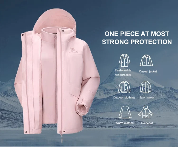 GOLDEN CAMEL Hiking Jackets for Women Men Three-in-one Windproof Waterproof Fleece Jacket Winter Mountaineering Coats Clothing