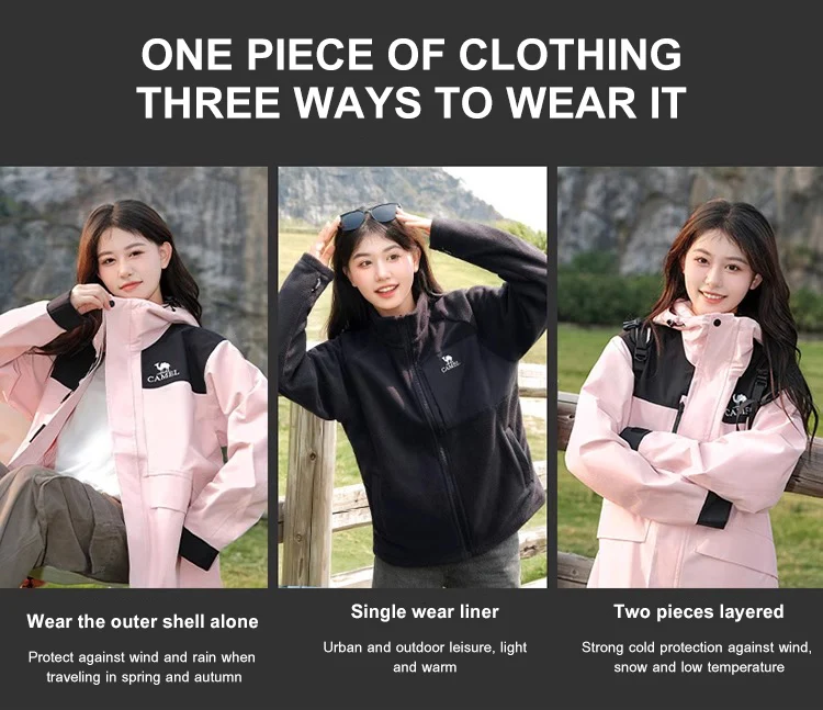GOLDEN CAMEL Hiking Jackets for Women Men Three-in-one Windproof Waterproof Fleece Jacket Winter Mountaineering Coats Clothing