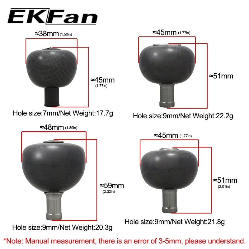 EKFan High Quality 38MM/45MM/48MM Carbon Fiber Fishing Reel Handle Knobs For SHI Bait Casting Spinning Reels Fishing Tackle