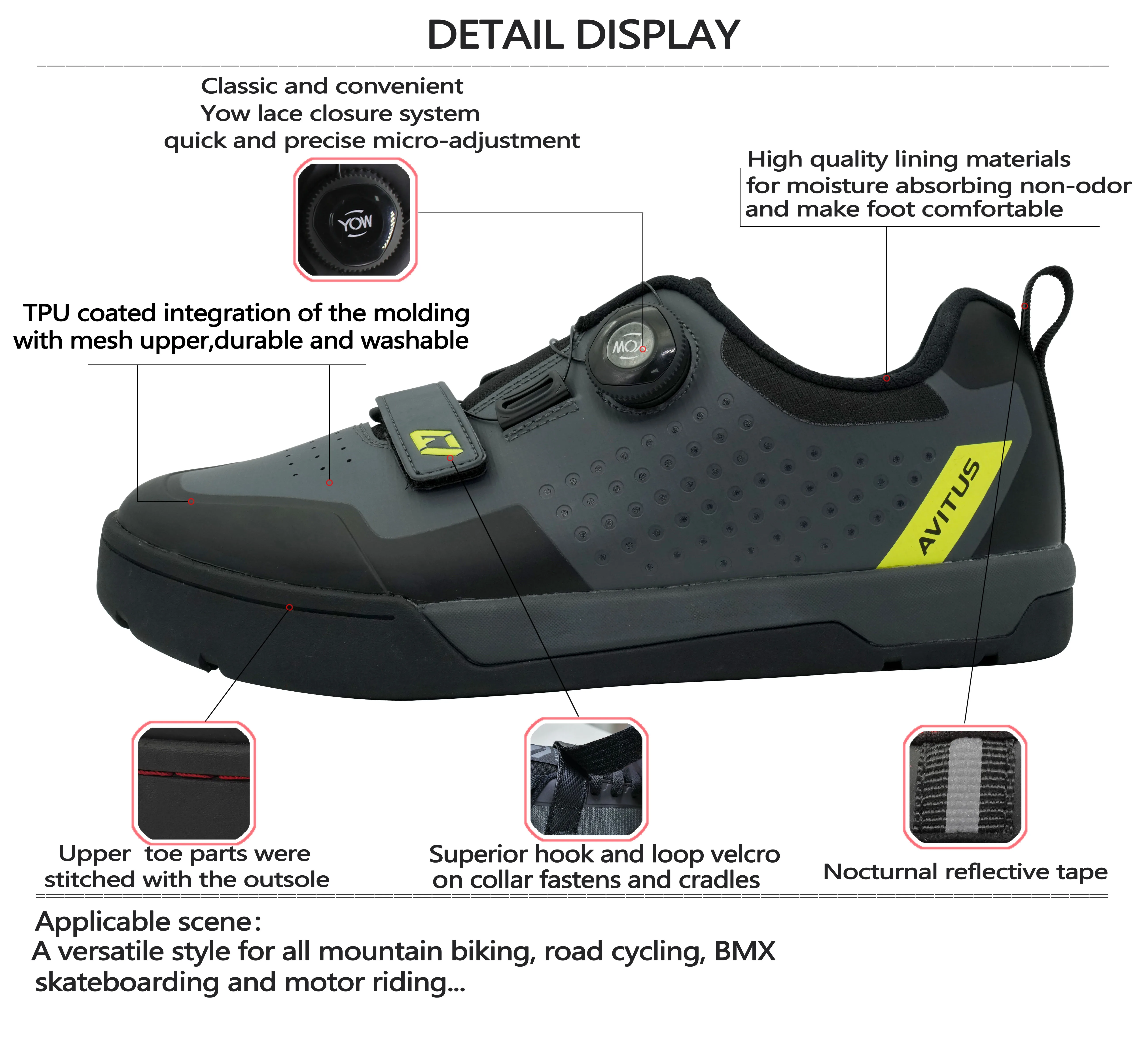 AVITUS Mountain Bike Shoes Zapatillas MTB Shoes Flat Pedal Free Ride Downhill Commuting Road and Dual Slalom Sapatilha MTB Shoe