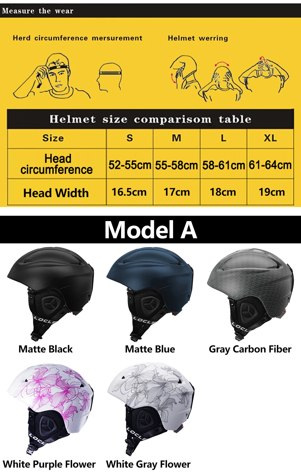 LOCLE Ski Helmet Men Women CE Safety In-mold Skiing Snowboard Skateboard Snowmobile Helmet Size S/M/L/XL