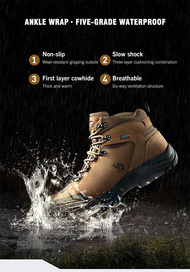 GOLDEN CAMEL Waterproof Hiking Shoes High TopTactical Military Hiking Boots Anti-Slip Man Sneakers Trekking Shoes For Men 2023