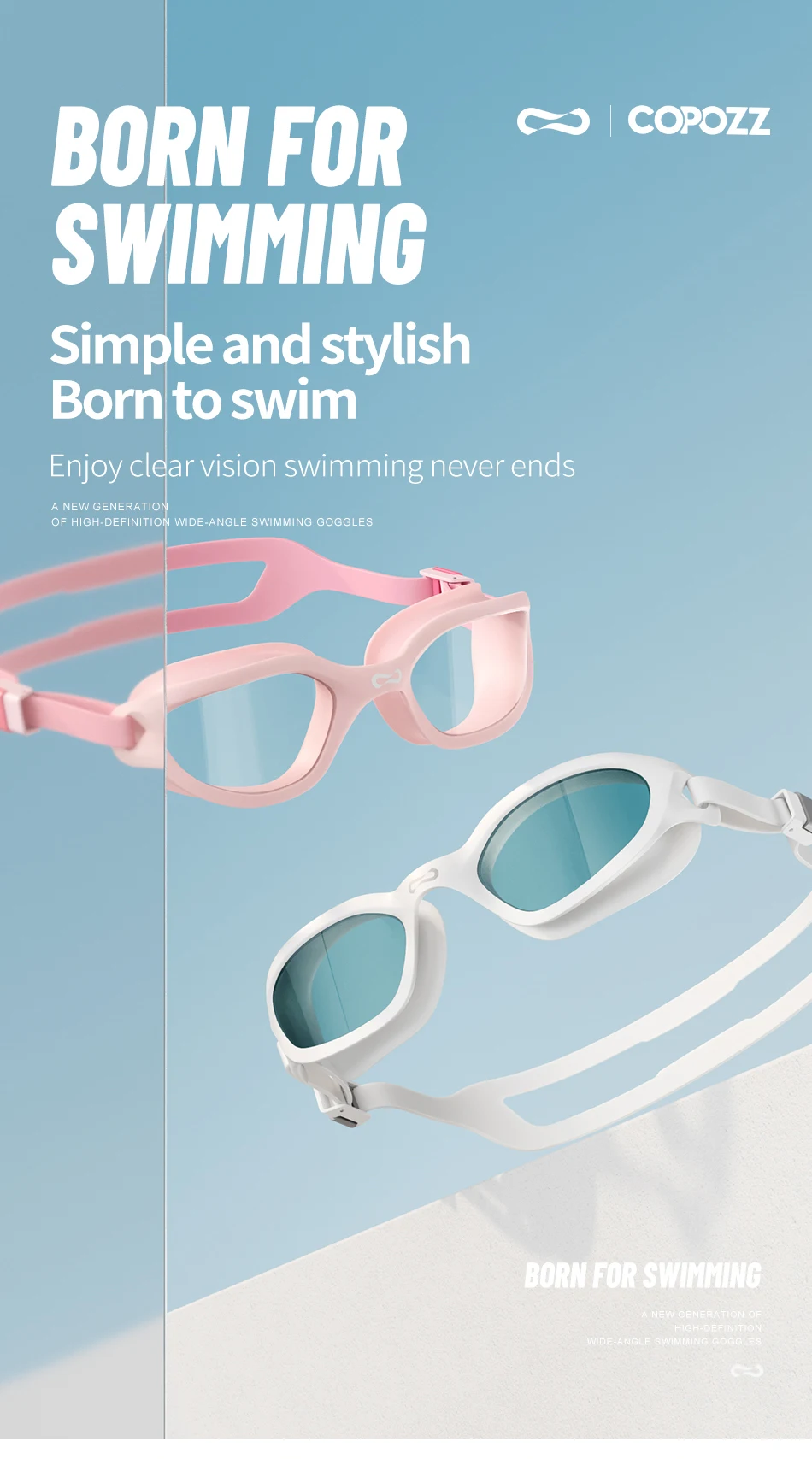 Copozz Swimming Goggles Waterproof VISTEX Anti Fog Mirrored Adjustable Silicone Swim Glasses Professional Swim Equipment Eyewear