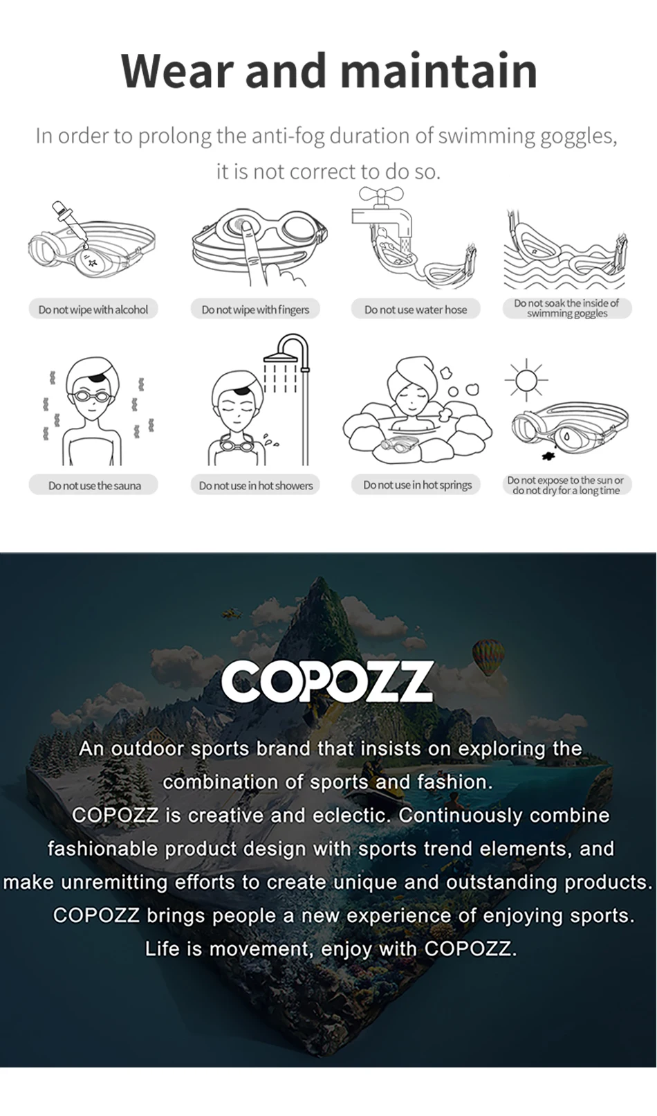 Copozz Swimming Goggles Waterproof VISTEX Anti Fog Mirrored Adjustable Silicone Swim Glasses Professional Swim Equipment Eyewear