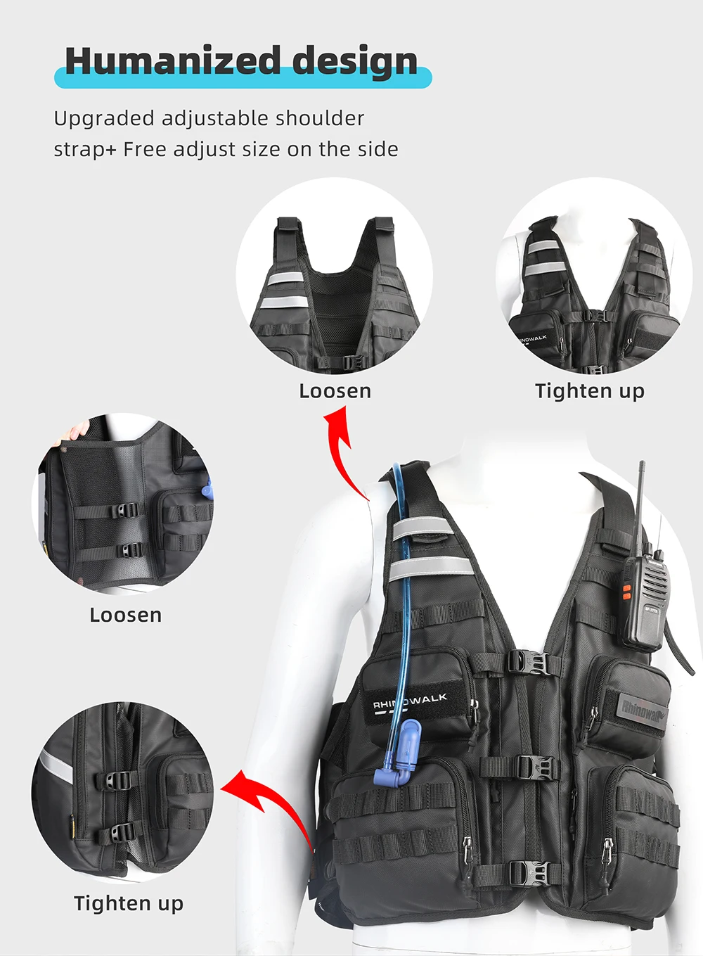 Rhinowalk Bicycle Jacket Motor Vest Fashion Breathable Motocross Vest Adjustable Size Support 2L/3L Water Bag And Back Helmet