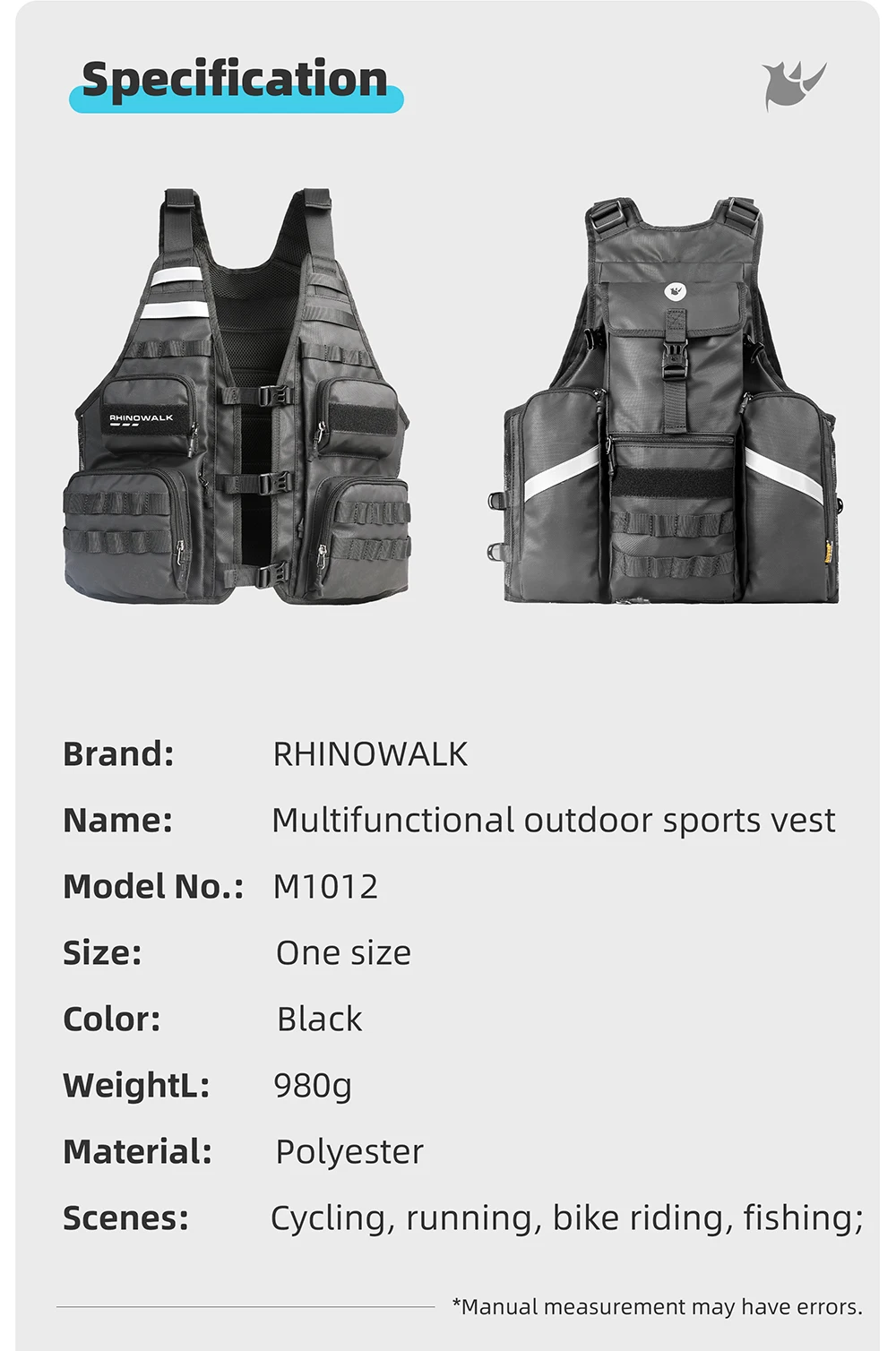 Rhinowalk Bicycle Jacket Motor Vest Fashion Breathable Motocross Vest Adjustable Size Support 2L/3L Water Bag And Back Helmet