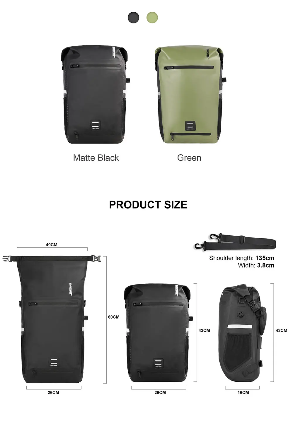 Rhinowalk 22L Waterproof Bike Pannier Bag Portable Cycling Backpack Bicycle Rear Rack MTB Trunk Bag Pack Luggage Carry