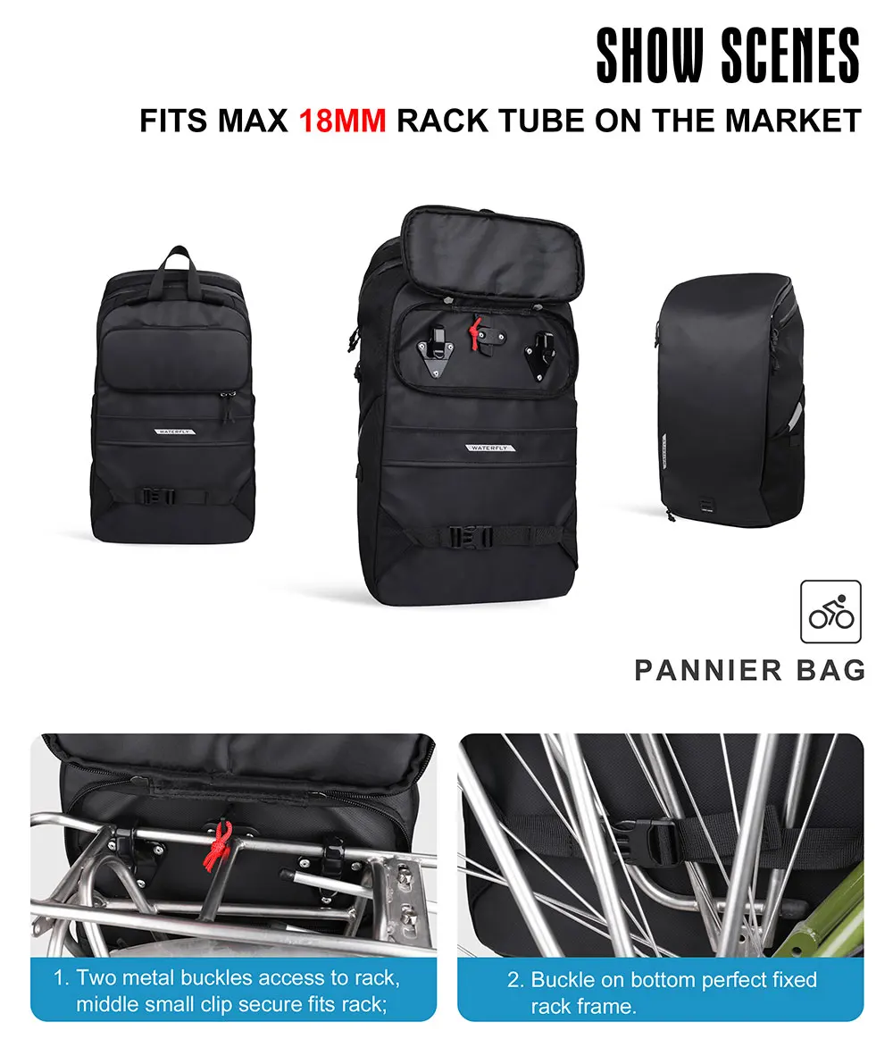 Rhinowalk 22L Waterproof Bike Pannier Bag Portable Cycling Backpack Bicycle Rear Rack MTB Trunk Bag Pack Luggage Carry