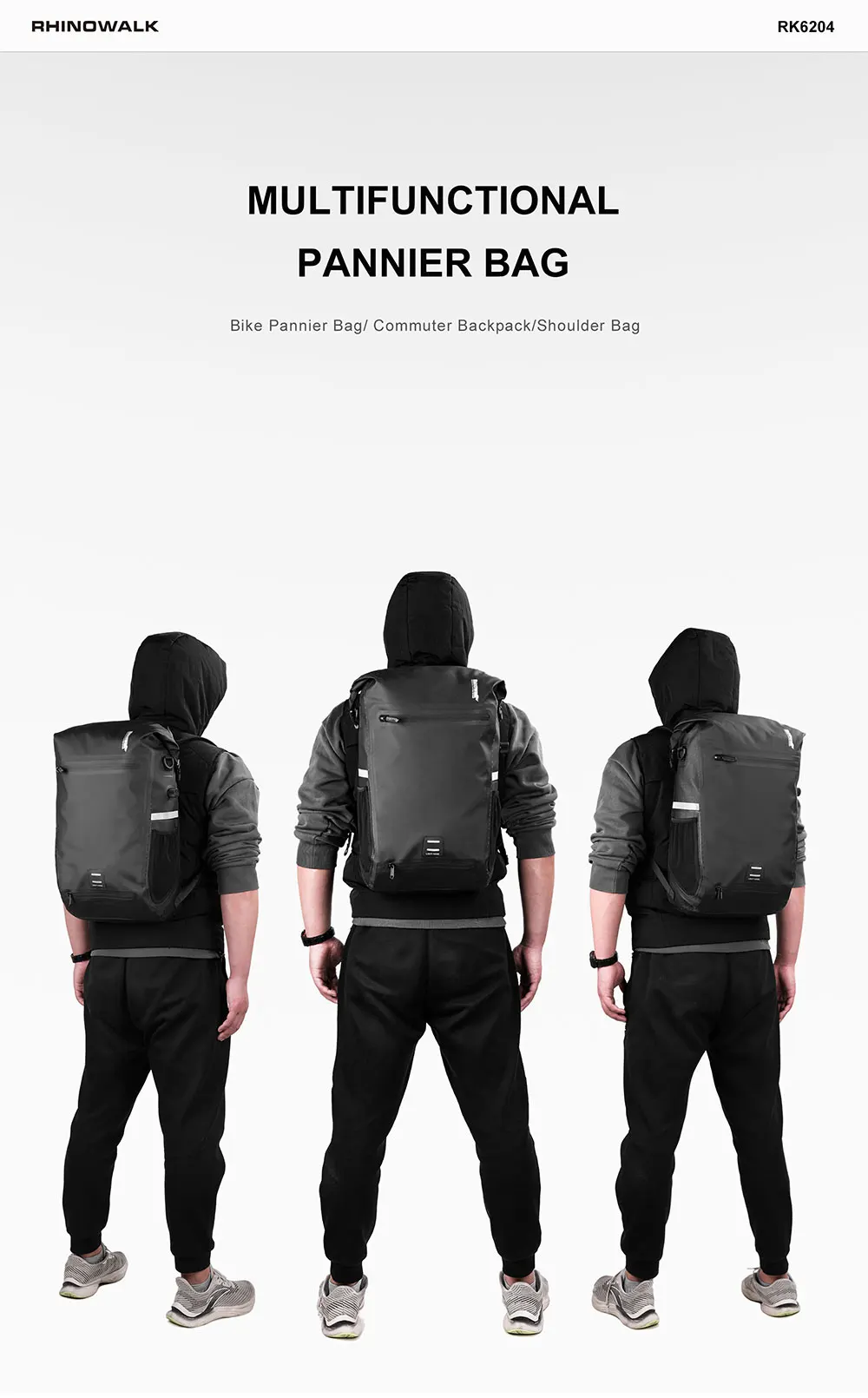 Rhinowalk 22L Waterproof Bike Pannier Bag Portable Cycling Backpack Bicycle Rear Rack MTB Trunk Bag Pack Luggage Carry
