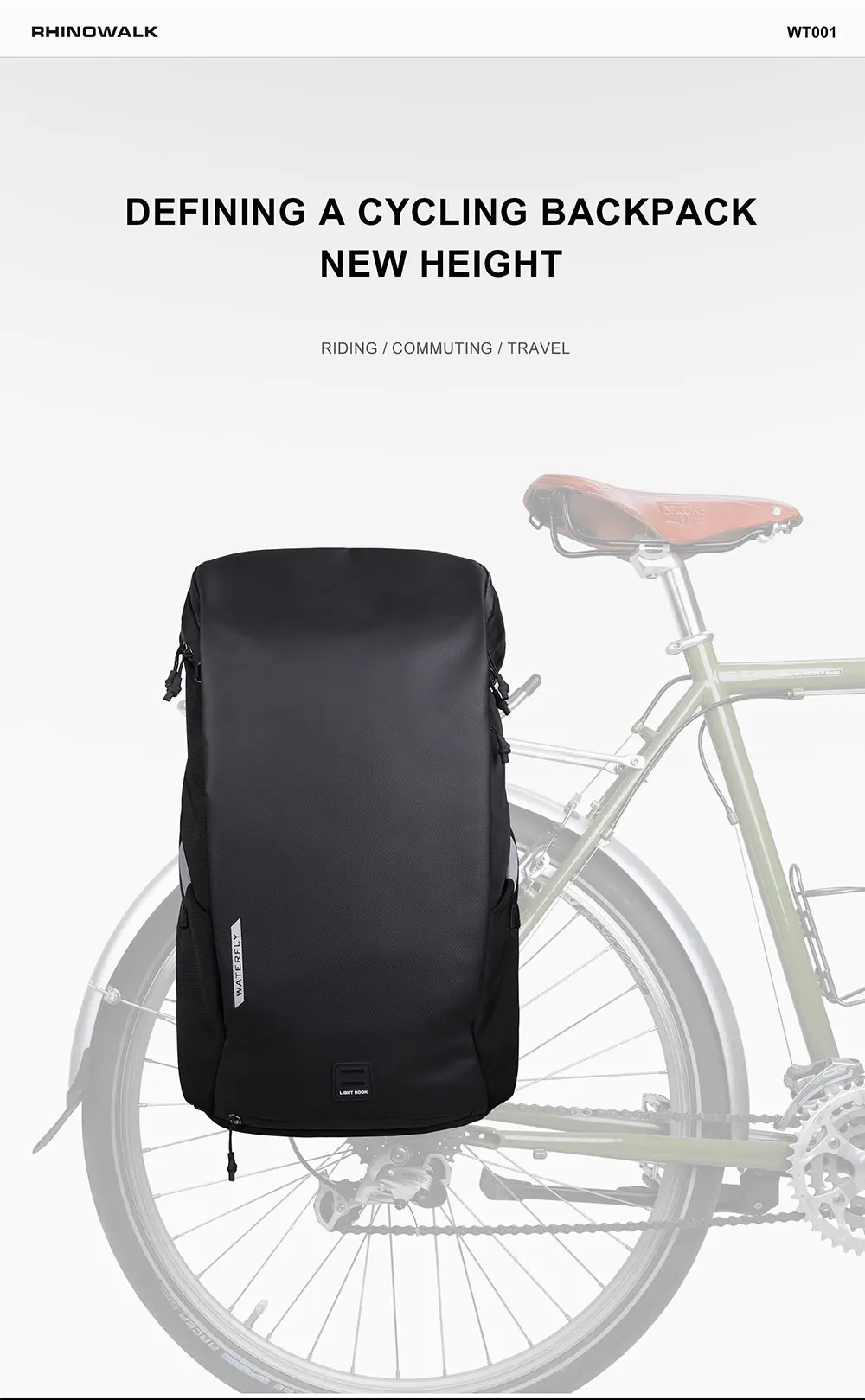 Rhinowalk 22L Waterproof Bike Pannier Bag Portable Cycling Backpack Bicycle Rear Rack MTB Trunk Bag Pack Luggage Carry