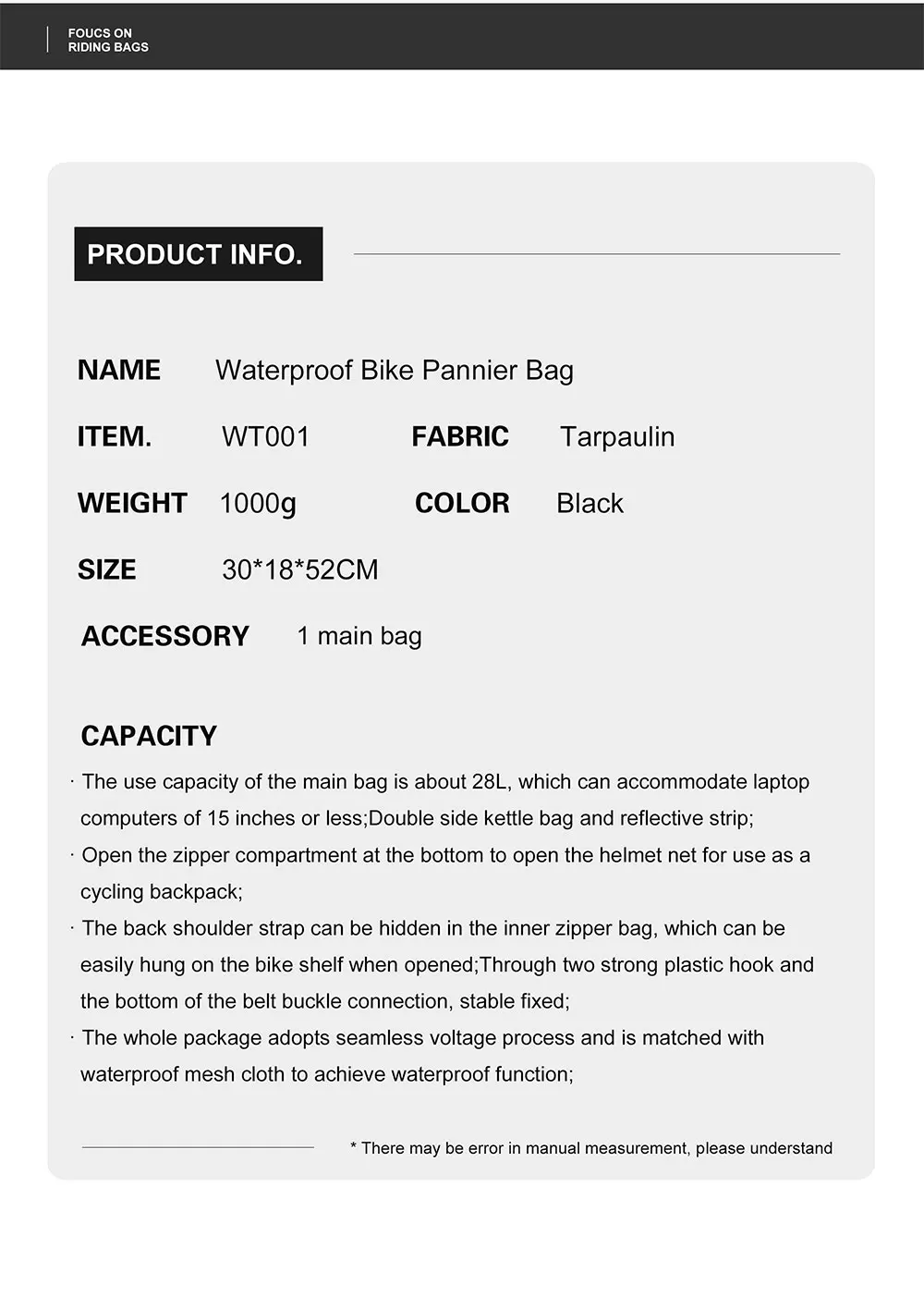Rhinowalk 22L Waterproof Bike Pannier Bag Portable Cycling Backpack Bicycle Rear Rack MTB Trunk Bag Pack Luggage Carry