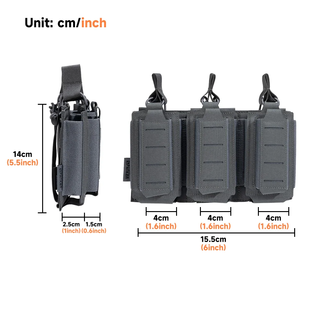 Triple Mag Pouch Open-Top Rifle Mag Pouches and Pistol Magazine Pouches for M4 M16 AK Molle Backpack Airsoft Gear