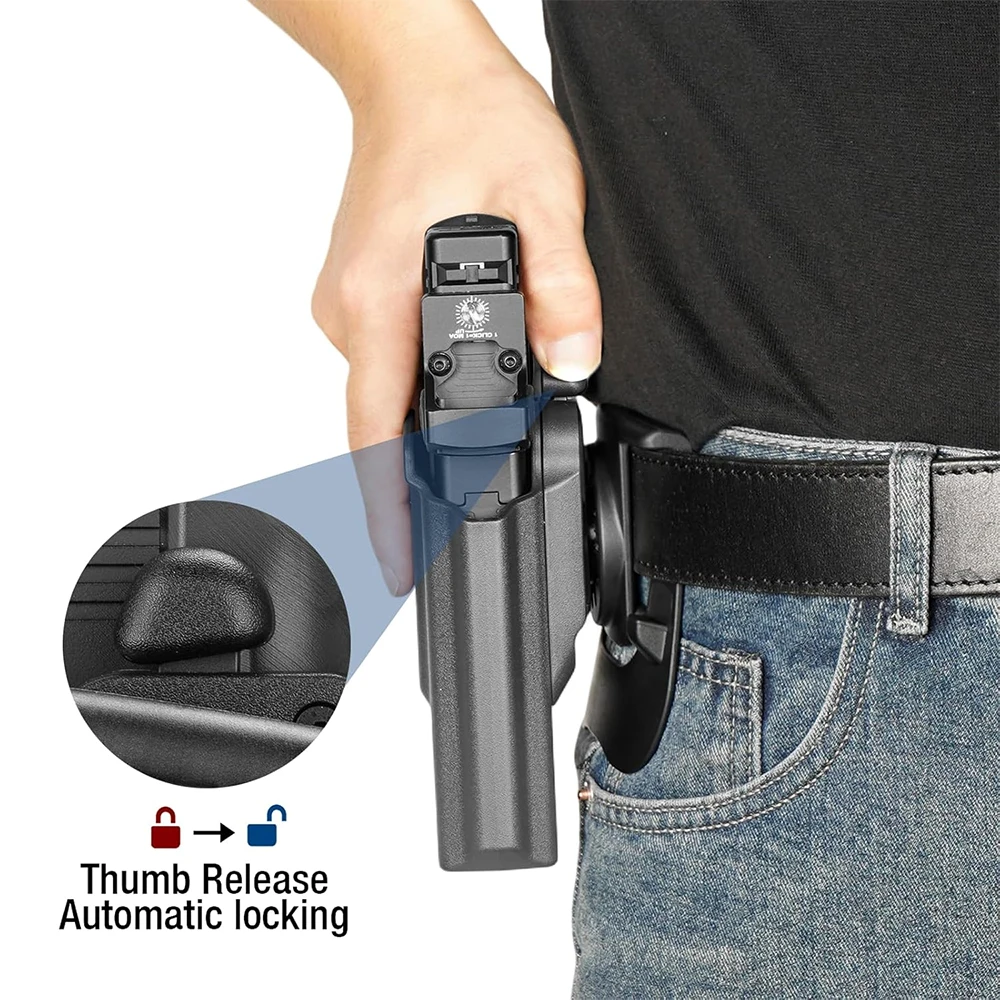 For G17/G19 (Gen1-5),G23/G31/G32/G22(Gen3-4),G19X/G45/G44 Holster,Polymer Thumb Release OWB Paddle Bag Tactical Tools Right hand