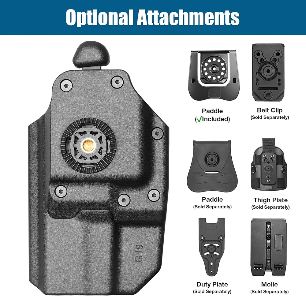 For G17/G19 (Gen1-5),G23/G31/G32/G22(Gen3-4),G19X/G45/G44 Holster,Polymer Thumb Release OWB Paddle Bag Tactical Tools Right hand