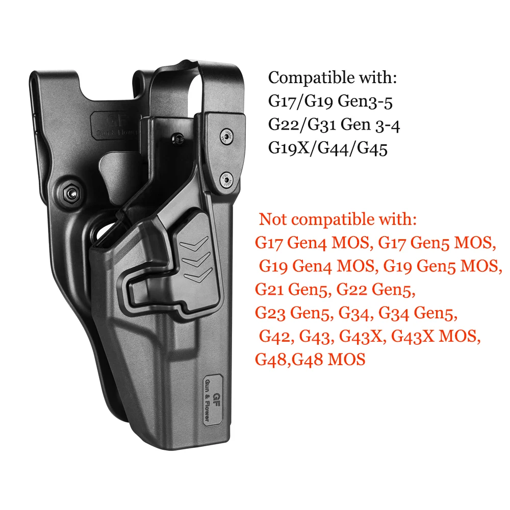 For Glock 17/19/19x/ 23/31/32/45(Gen 1-5) G22 (Gen 1-4) Level III,OWB Holster,Retention Polymer Tactical Bag | Gun & Flower