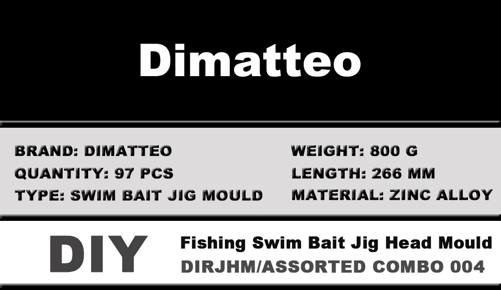 Dimatteo DIY Fishing 97 Pcs Swim Bait Jig Head Mould ADRJHM/ASSORTED COMBO 4 Cavities 1/4oz 1/2oz 3/4oz 1oz