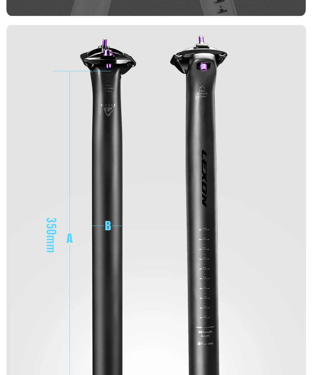 LEXON Ultralight 145g/155g Bicycle Seatpost Carbon 27.2/31.6mm Two Sizes MTB/Gravel/Road Bike Seating Tube 350mm Length Seatpost