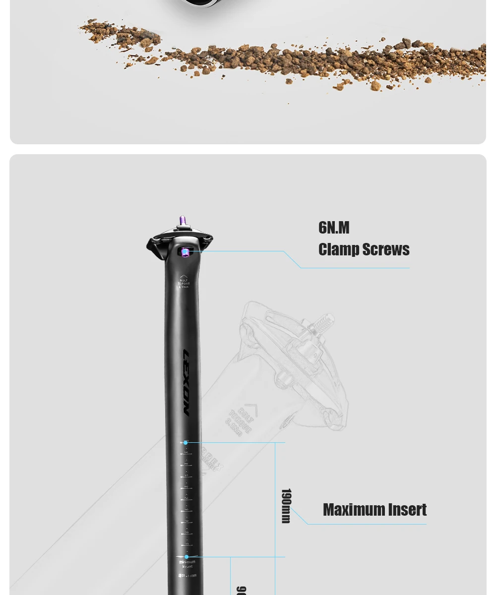 LEXON Ultralight 145g/155g Bicycle Seatpost Carbon 27.2/31.6mm Two Sizes MTB/Gravel/Road Bike Seating Tube 350mm Length Seatpost