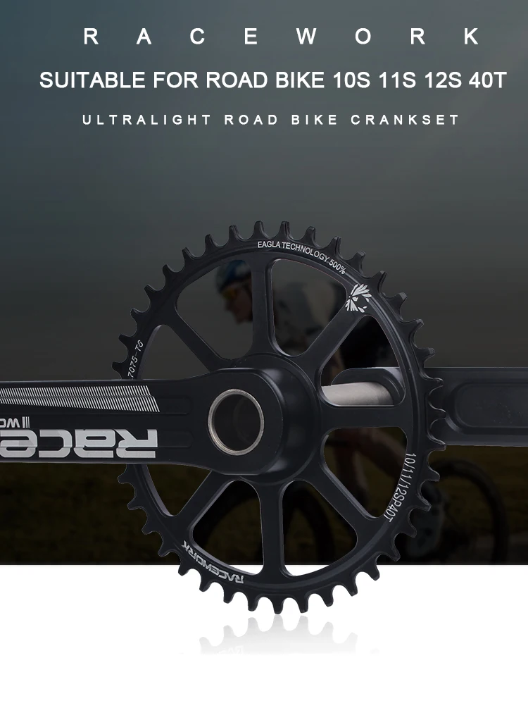 RACEWORK Road Bike Crankset 10/11/12 Speed 172.5/175mm Single Chainring 42/44T Wide And Narrow Sprocket CrankSet For GXP
