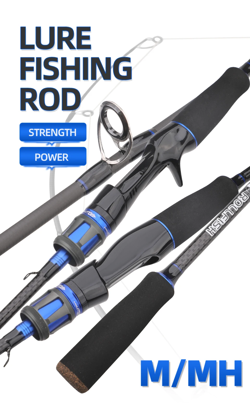 ROLLFISH 2 Tips Power M/MH Spinning Casting Carbon Fiber Lure Fishing Rod Freshwater salt Fishing Rod Bass Fishing WT 101-133g